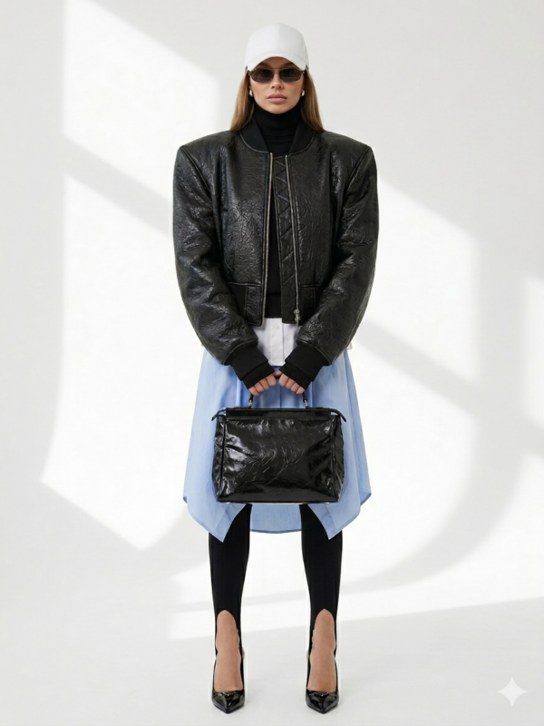 Strukturierte Kurze Vegane Lederjacke