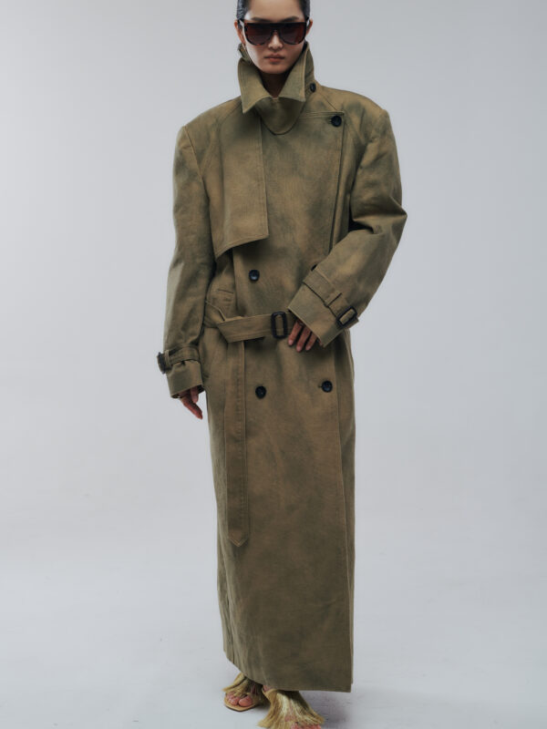 Oversized Strukturierter Baumwoll-Trenchcoat mit Washed-Finish