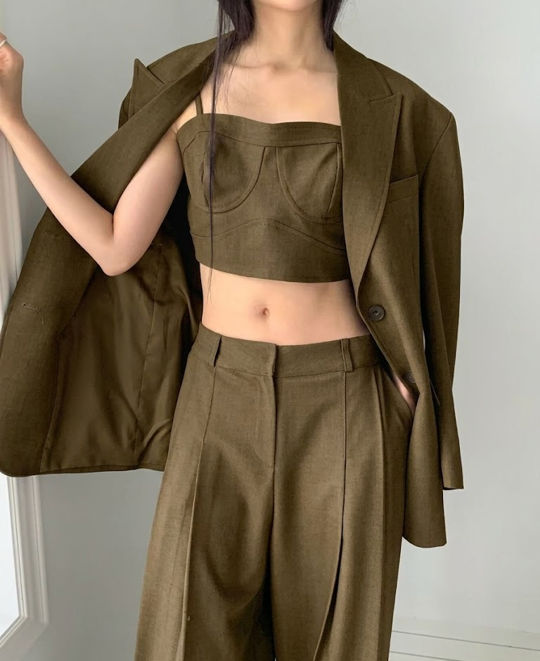 Khaki Wollmischung Crop Top