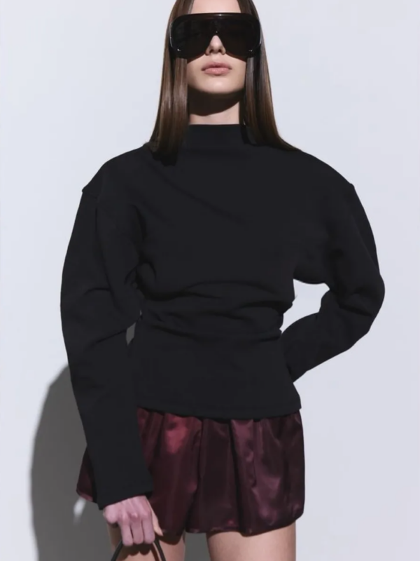 Schwarzes Cocoon Sleeve Back Slit Top