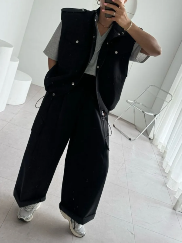 Schwarze Padded Shoulder Co-ord Weste