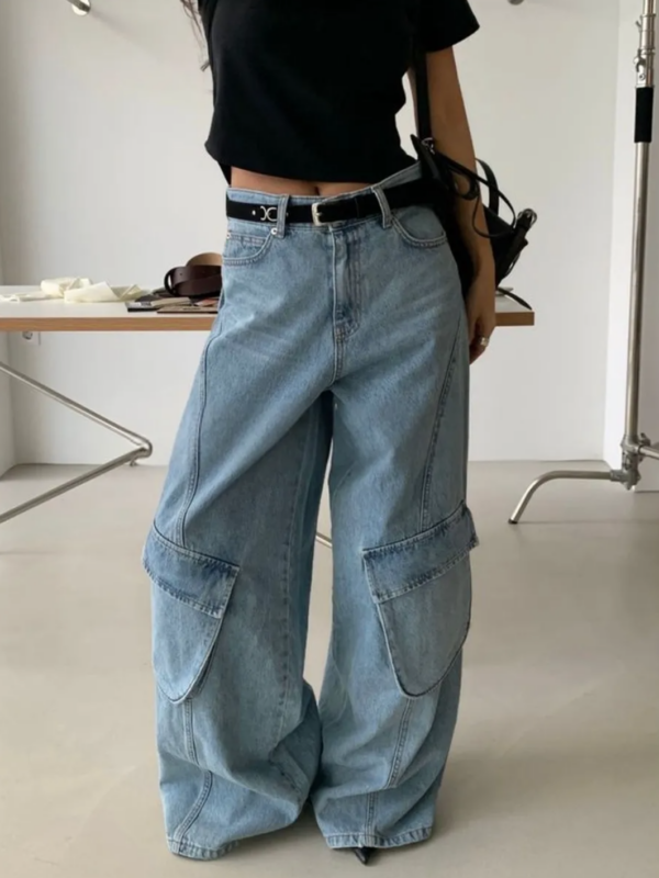 Blaue Cut-Out Pocket Cargo Jeans