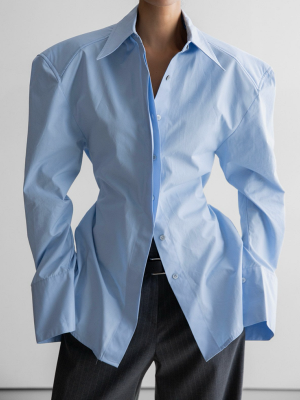 Chemise en Coton bleue à Épaules Structurées