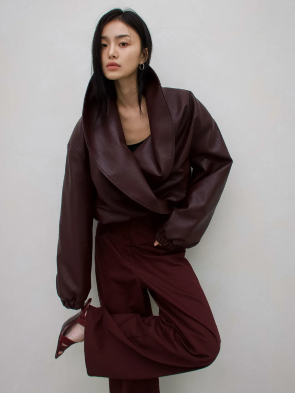 Veste Bomber Col Oversize Bordeaux