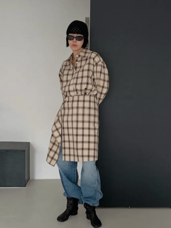 Check Convertible Hemdblusenkleid