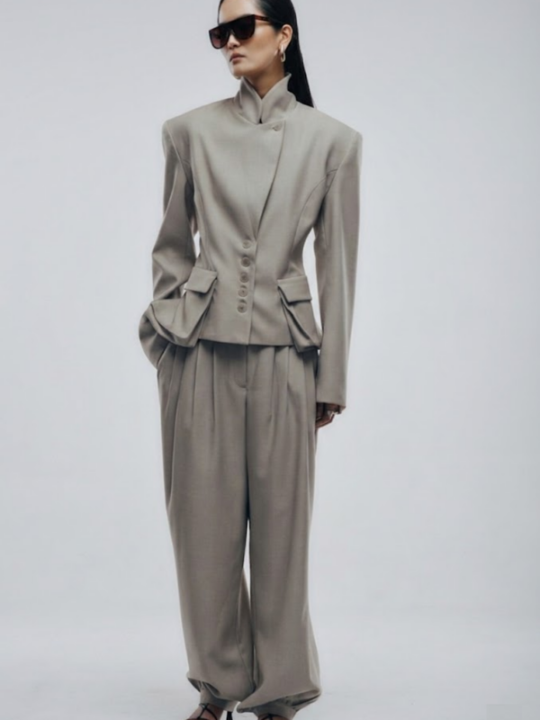 Greige Balloon Fit Trousers