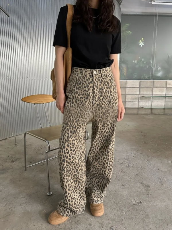 Leopardenmuster Weithose Jeans