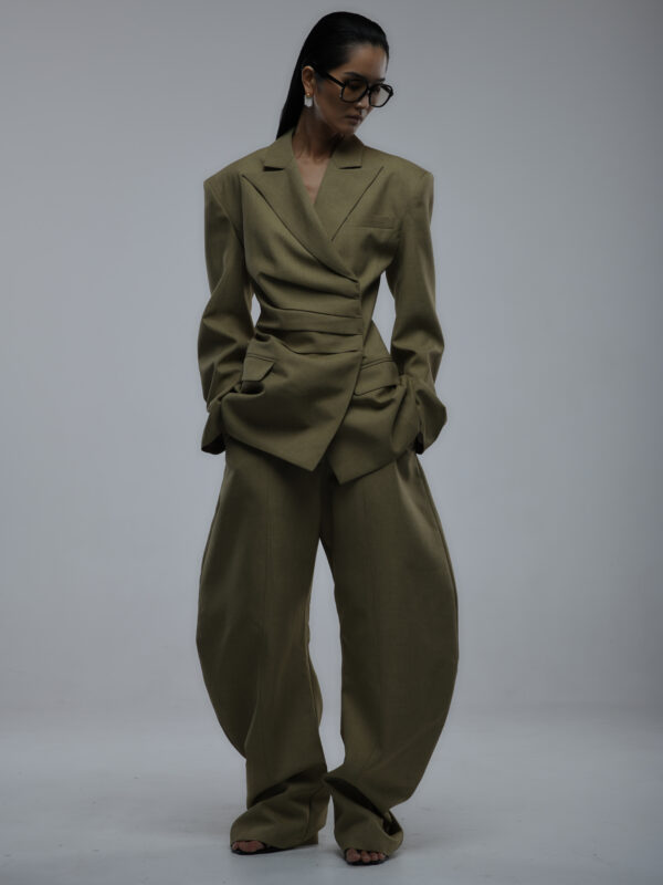 Textured Olive Wraped Blazer