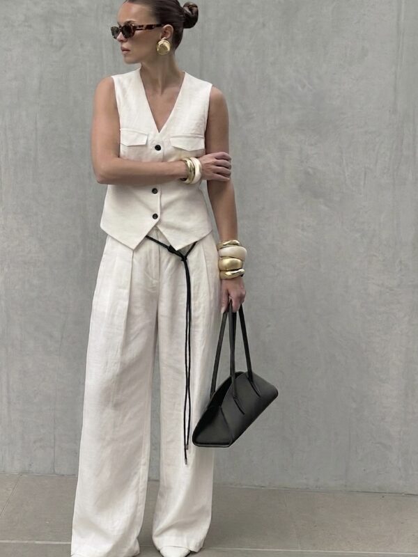White Linen Tailored Vest
