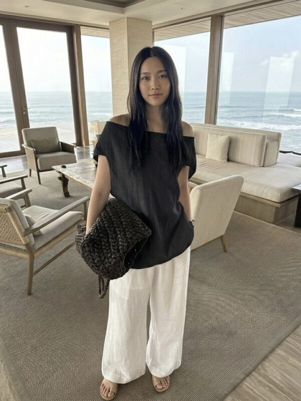 Black Linen Draped Top