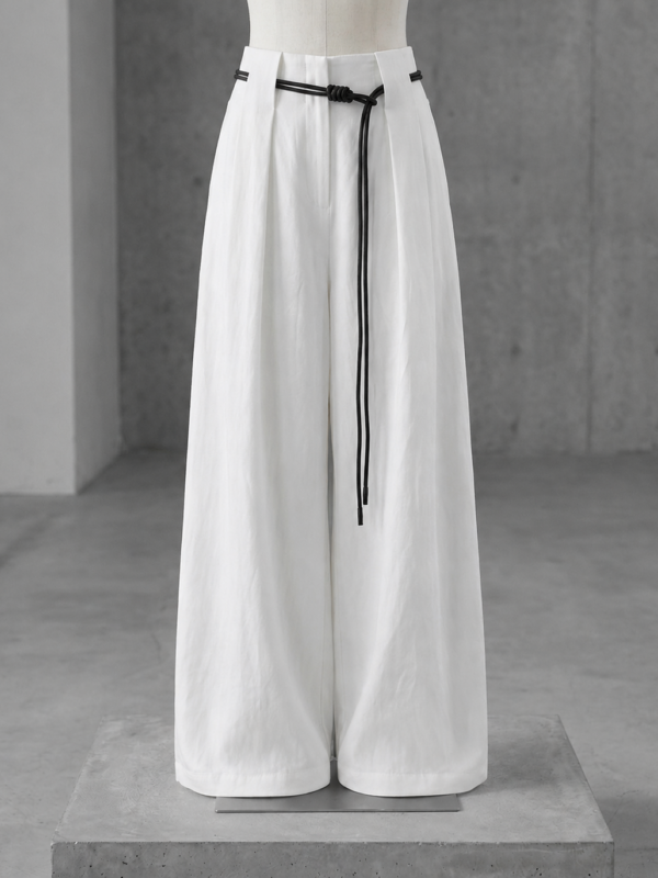 White Linen Belted Pants