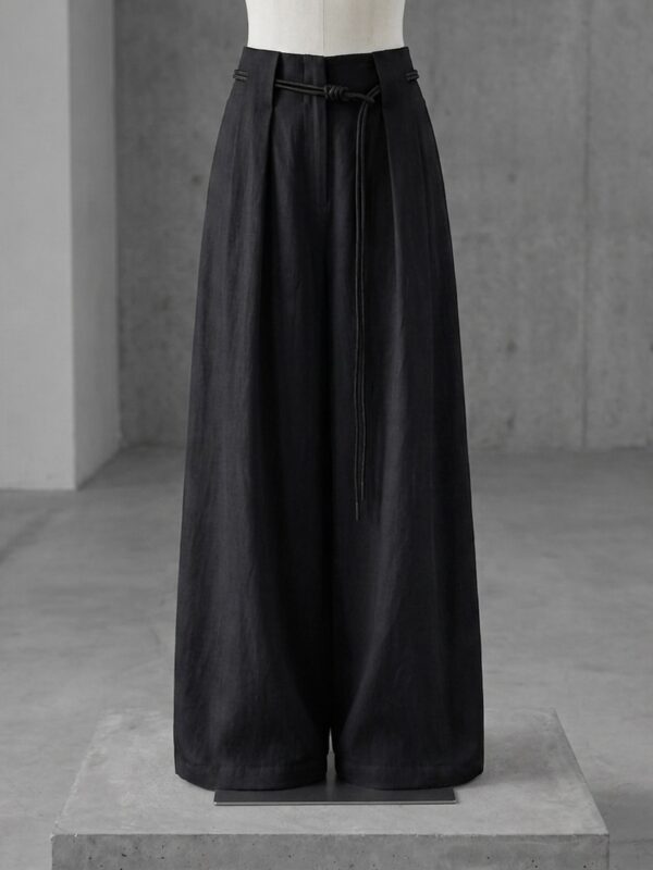 Black Linen Fluid Pants