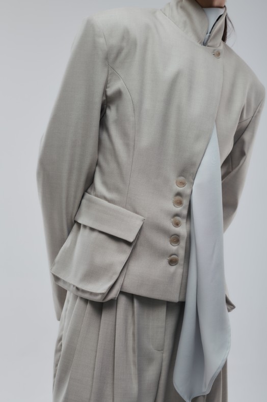 Greige Funnel Neck Blazer