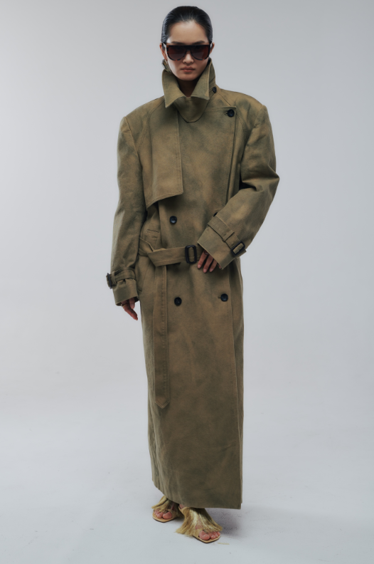 Oversized Structured Cotton Trench - Washed Finish